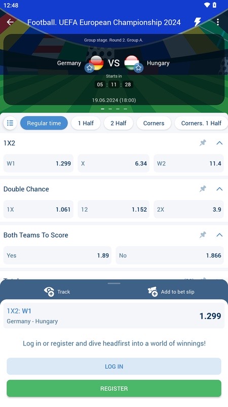 1xBet : cotes d’un match et invitation à se connecter